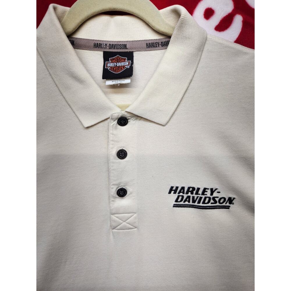 Harley-Davidson Polo Shirt Mens 2XL Beige Embroidered Logo Short Sleeve Biker